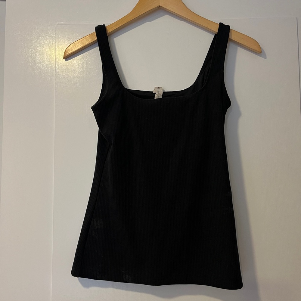 ALO Yoga Black Ribbed Square-Neck Tank